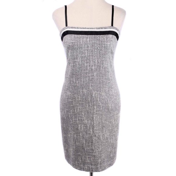 INC Black & Off White Tweed Sheath Career Cocktail Slip Dress Size 10 - Picture 1 of 5